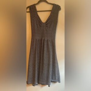 Anthropologie Blue & White Geometric V-Neck Mini Dress